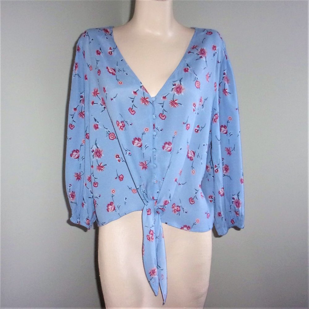 Alya Cropped Tie Waist Floral Blouse L